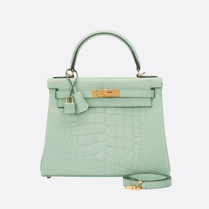 HERMÈS KELLY 28 – MATTE ALLIGATOR LEATHER VERT D’EAU (REVERSED STITCHES)