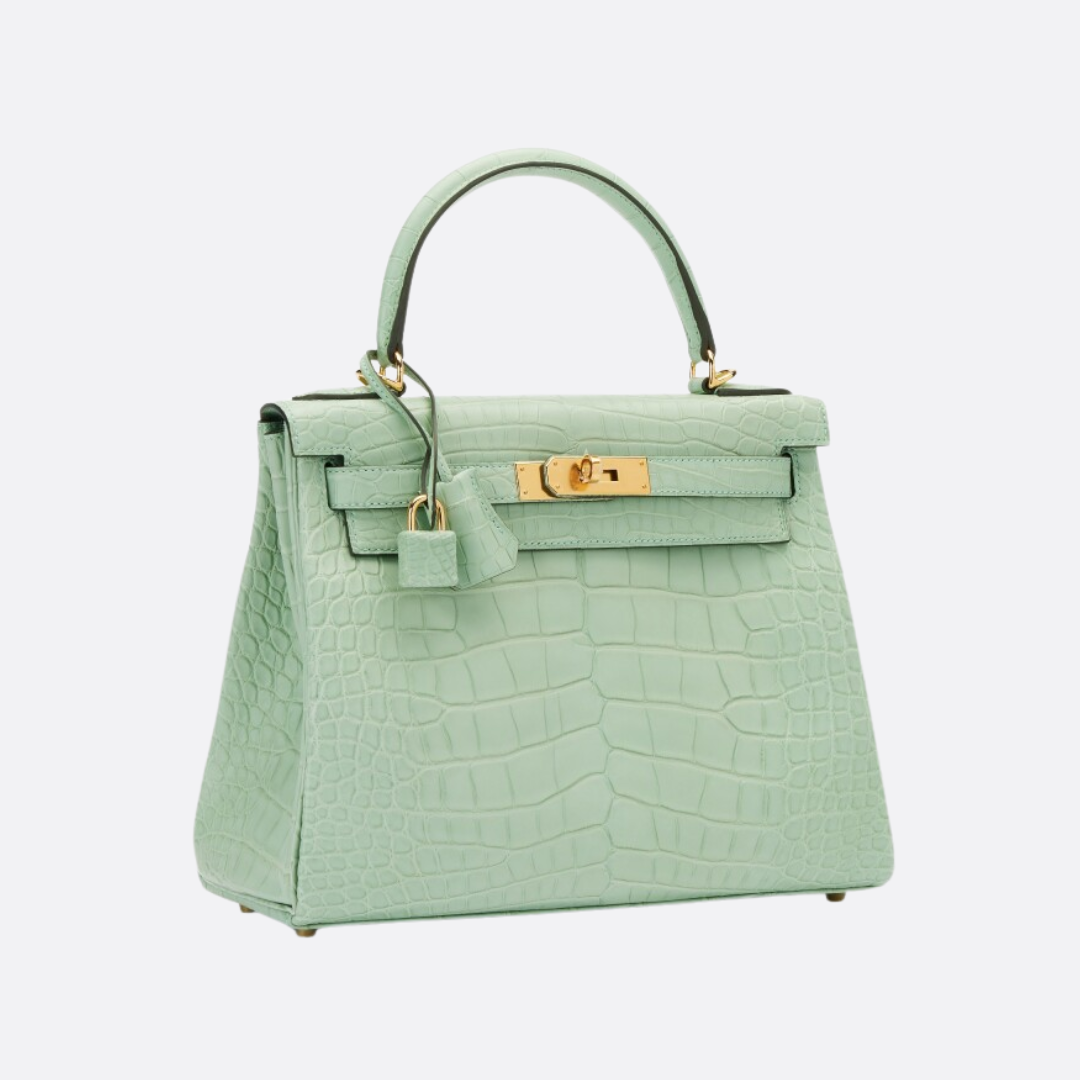 HERMÈS KELLY 28 – MATTE ALLIGATOR LEATHER VERT D’EAU (REVERSED STITCHES)