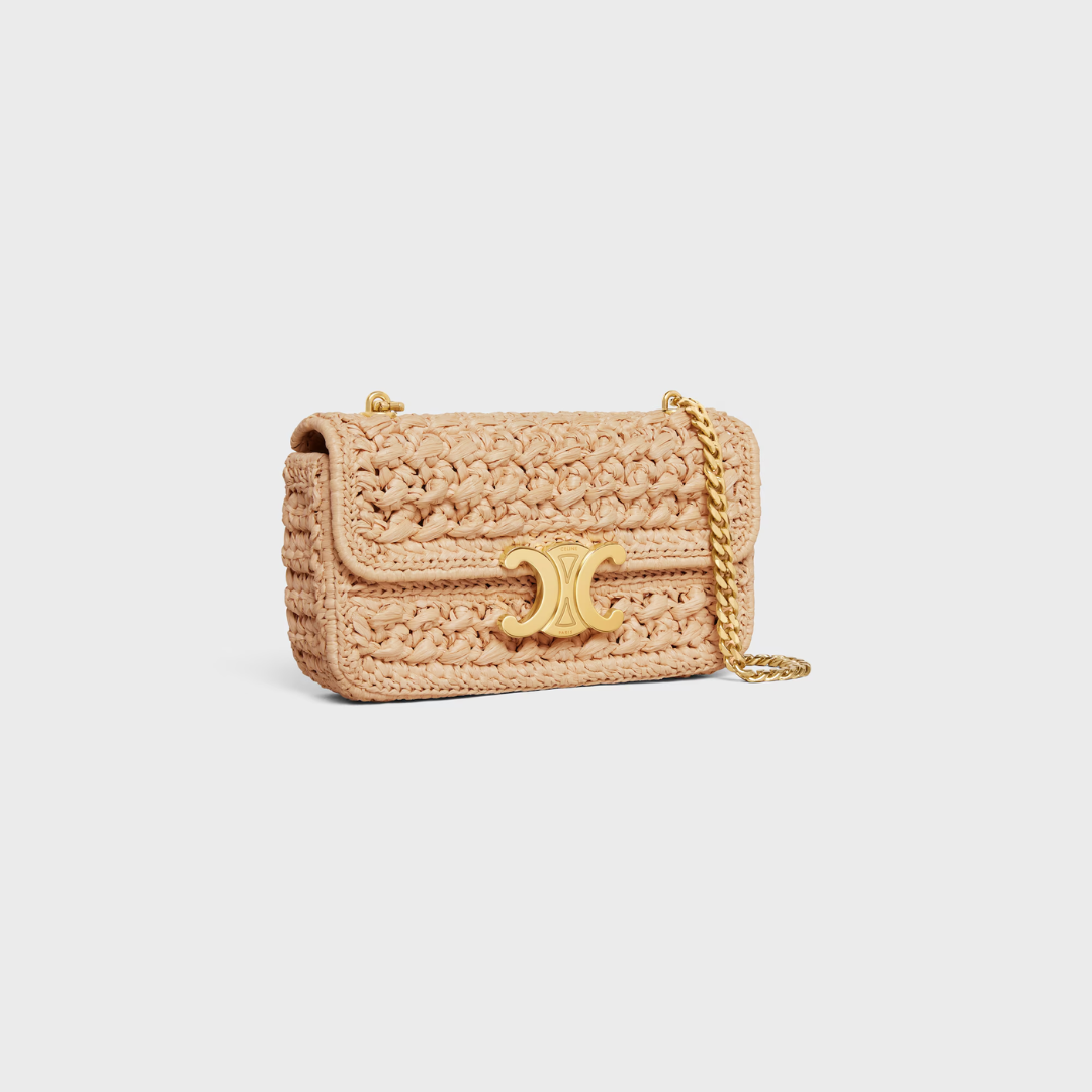 CÉLINE CLAUDE CHAIN SHOULDER BAG IN RAFFIA EFFECT