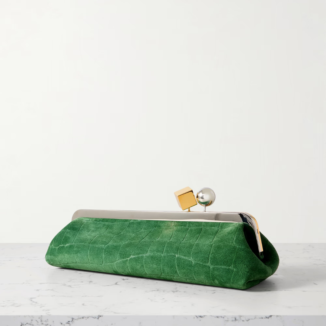 JACQUEMUS LE SALON CLUTCH IN SUEDE WITH CROCODILE EMBOSSING