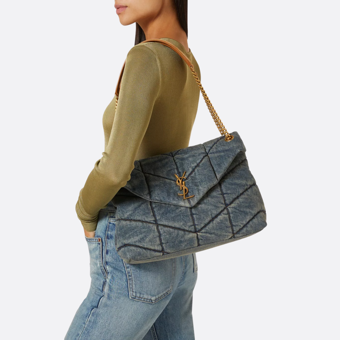SAINT LAURENT LOULOU PUFFER BAG MADE OF QUILTED VINTAGE DENIM