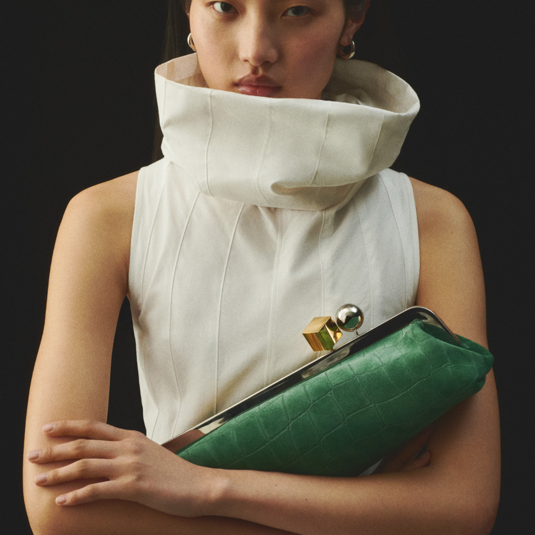 JACQUEMUS LE SALON CLUTCH IN SUEDE WITH CROCODILE EMBOSSING