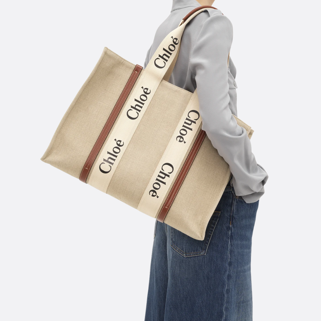 CHLOÉ WOODY TOTE BAG MADE OF LINEN