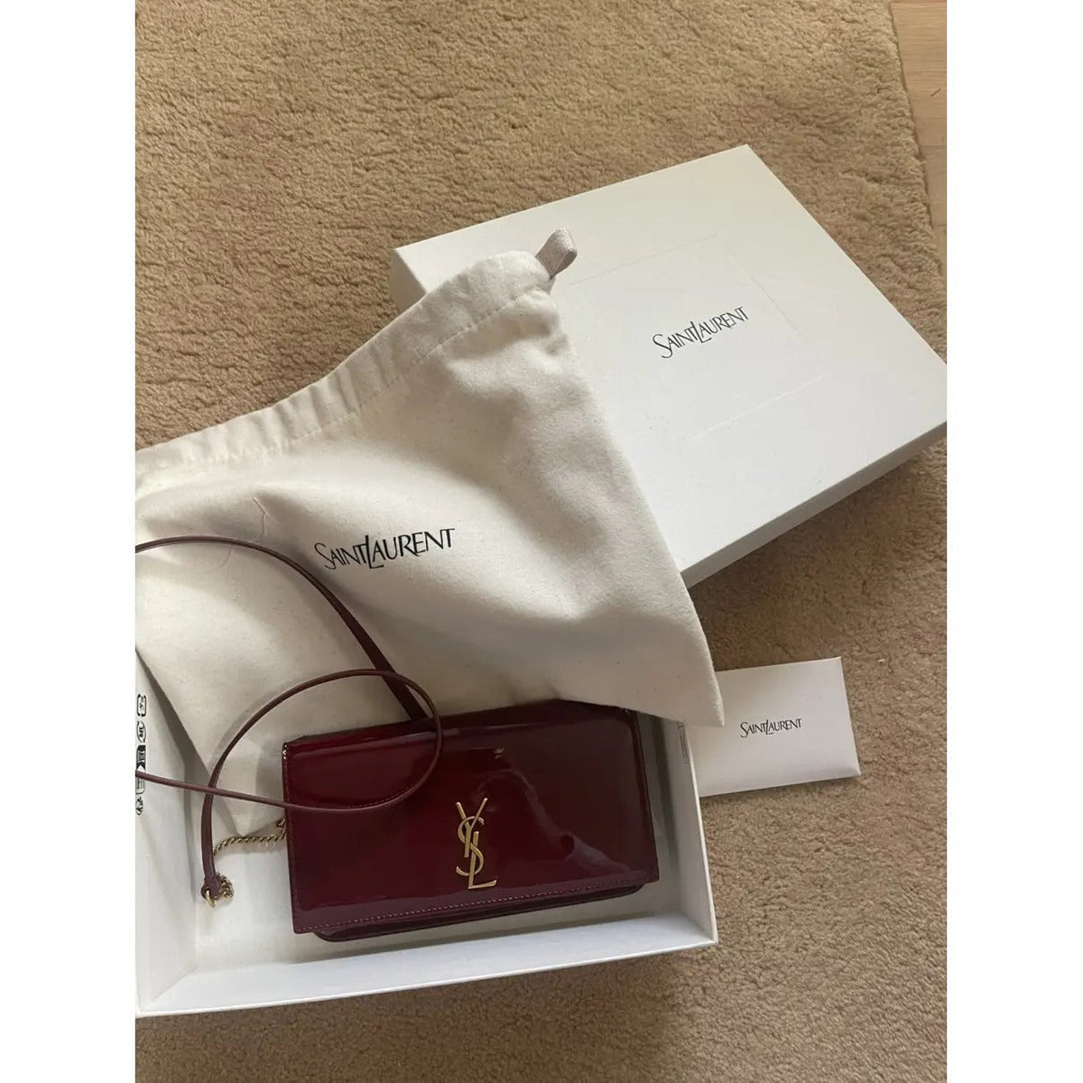 SAINT LAURENT KATE SMALL SHOULDER BAG IN LACQUERED LEATHER