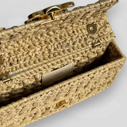 CÉLINE CLAUDE CHAIN SHOULDER BAG IN RAFFIA EFFECT