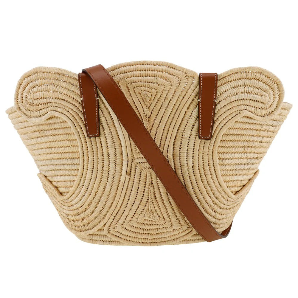 CÉLINE CLASSIC SMALL PANIER HAND BAG MADE OF RAFFIA AND CALFSKIN
